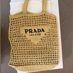 Prada Beige Woven Raffia Tote